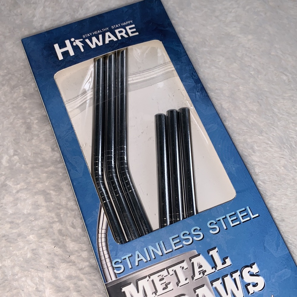 NEW Reusable Straw Set with Cleaning Brush and Bag Silver Stainless Steel - Picture 2 of 8